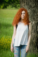 Redhead Woman Nature Portrait.