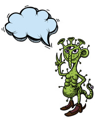 Cartoon image of space alien. An artistic freehand picture.