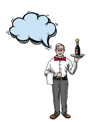 Cartoon image of waiter. An artistic freehand picture.