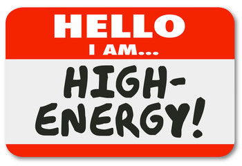 High Energy Name Tag Sticker Hello Energetic Illustration