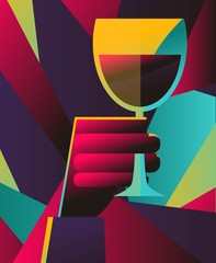 main colorée tenant une tasse de vin