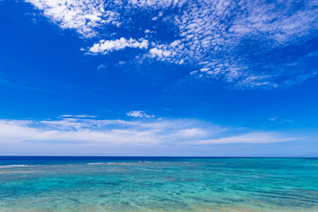 Naklejka na ściany i meble Sea, blue sky, landscape. Okinawa, Japan, Asia. 