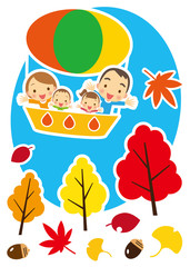 秋　気球で空の旅を楽しむ家族