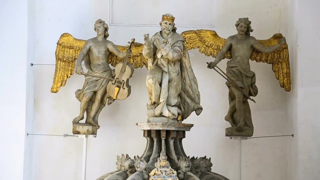 Statues of angels decorating Saint Mary's basilica in Gdansk, sequence, interior