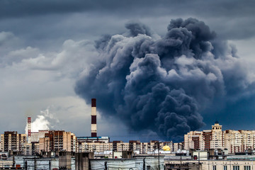 A major fire at the company. The smoke from the fire over the city.