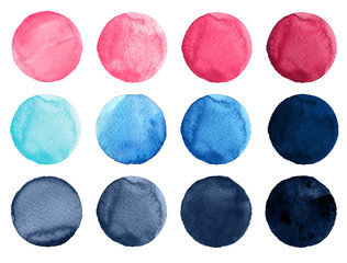 Set of colorful watercolor circles isolated on white.