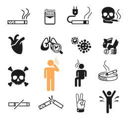 Cigarette icon concept. The problem of smoke. Smoking can lead to death. Warning in social.