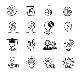 Clever icon collection set. Leadership success. Creating Good Ideas. Features of intelligent people.