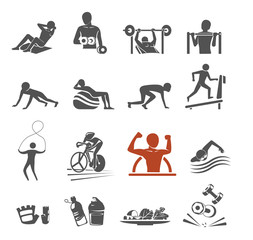 Power body icon concept. Gym class by yourself. Exercise project.