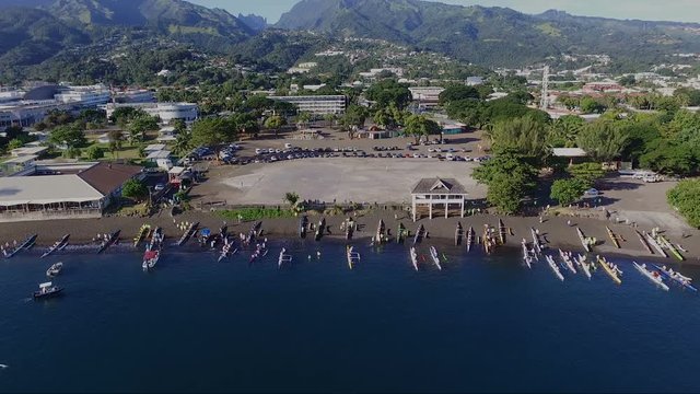 vue ar&eacute;rienne sur plage avec montagne 