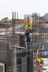 construction site, workers with reinforcement construction