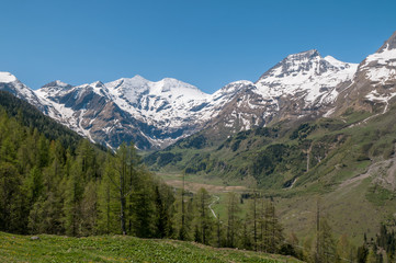 Beautiful snowy mountains on the way to Grossglockner, Austria.