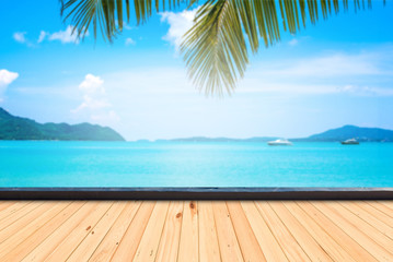 wooden floor and beautiful sea background