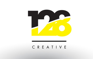 128 Black and Yellow Number Logo Design.