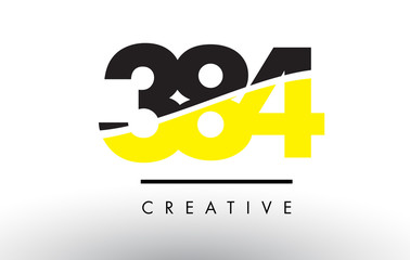 384 Black and Yellow Number Logo Design.