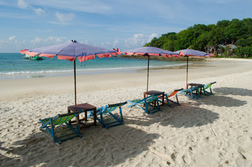 two chairs and umbrella is on the beach  Samed Island   in Thailand for relaxing in weekend