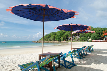 two chairs and umbrella is on the beach  Samed Island   in Thailand for relaxing in weekend