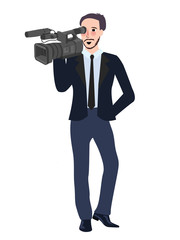 Fototapeta na wymiar cameraman profesional reporter man holding video camera wearing suite and tie