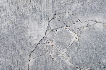 top view of cracks on concrete road