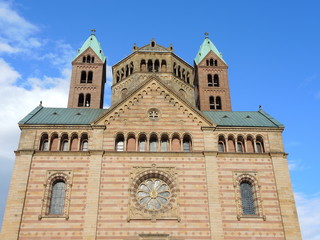 Fototapeta premium Speyer, Germany. The facade of the Cathedral officially named the Imperial Cathedral Basilica of the Assumption and St Stephen