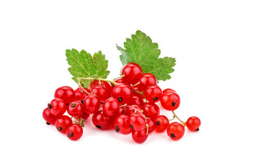 Ripe delicious red currant white background.