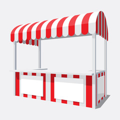 Vector illustration of an isolated shopping pavilion with a semicircular roof in white and red color scheme on a poor background