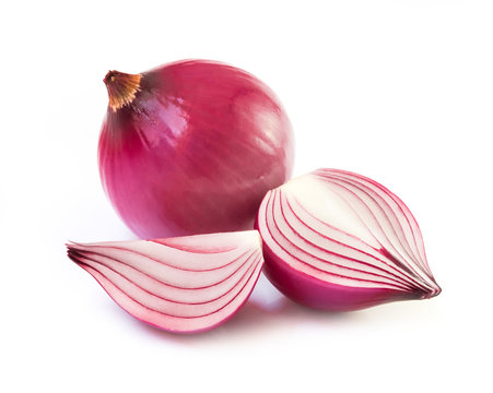 Red onion slice on white background, raw material for cooking