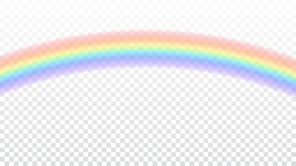 Rainbow icon. Shape arch realistic isolated on white transparent background. Colorful light and bright design element. Symbol of rain, sky, clear, nature. Graphic object Vector illustration