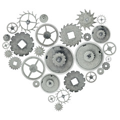 heart shape symbol from old steel gears isolated on white