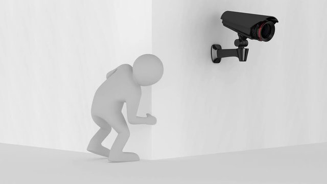 person looks out of corner. 3D render