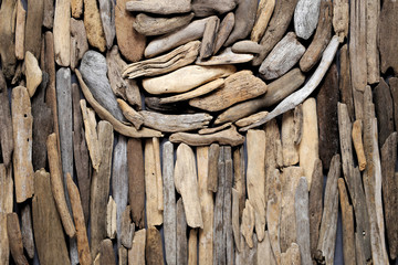 Driftwood  background. Rustic driftwood. Dry snags semicircle  background. 