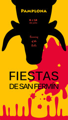 Spain fiestas or festivals abstract poster. Spanish San Fermin Festivals. Pamplona fiesta famous celebration, running of the bulls invitation. Vector banner