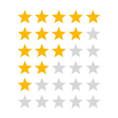Product rating or customer review feedback with gold stars line art vector icons for apps and websites