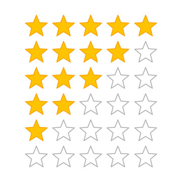Product rating or customer review feedback with gold stars flat vector icons for apps and websites