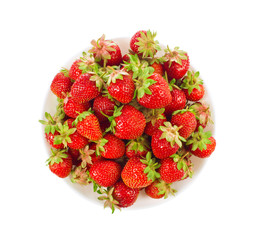 Ripe organic strawberry in tureen isolated on white background.