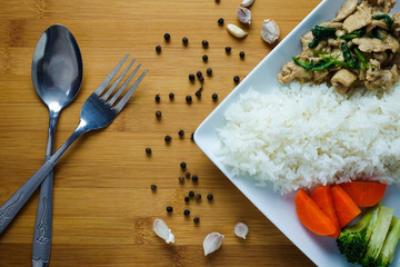 Rice with Fried Pork and Garlic Pepper