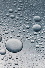 Water drops on a silvery surface, background