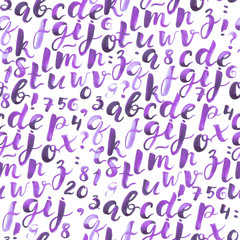 Seamless pattern with brush pen and watercolor alphabet lettering