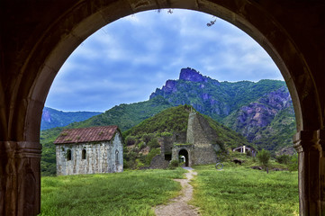 Fototapeta na wymiar Evevning shot in ancient armenian monastery Akhtala