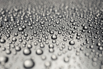 Water drops on a silvery surface, background