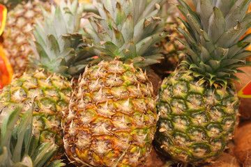 Three pineapples closeup
