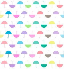 pattern of pastels color flat umbrellas on white background, vector