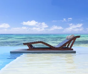 Foto op Plexiglas piscine à débordement, vue sur lagon tropical © Unclesam