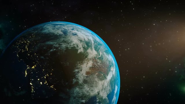 Earth Day And Night.  Flying over the Northern hemisphere. Photo realistic loop video