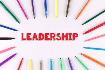 Multi Colored Pen written LEADERSHIP