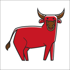 Bull in red color isolated on white graphic poster