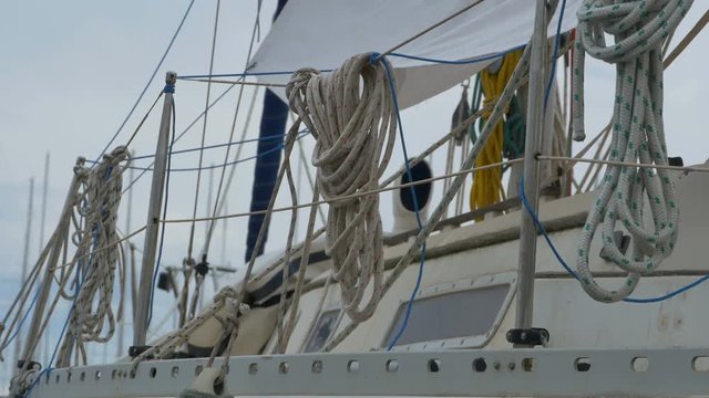 Ropes and hawsers on a boat.