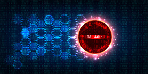 Malware and Secure Data Concept.Abstract Technology and Security with Binary code Background