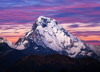 Panorama of Annapurna South peak, also called Annapurna Dakshin or Moditse, Nepal Himalaya - obrazy, fototapety, plakaty