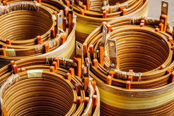 Manufacturing of high voltage transformer in the production workshop.